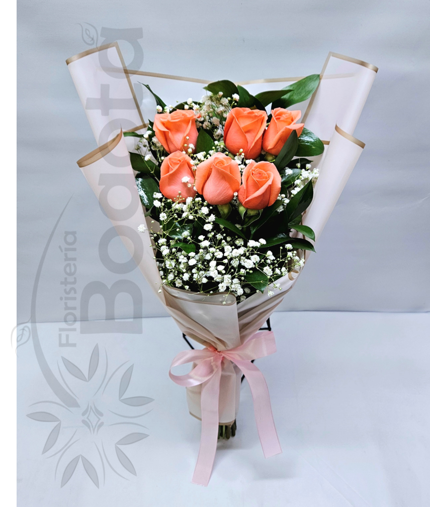 Arreglo bouquet con rosas salmón