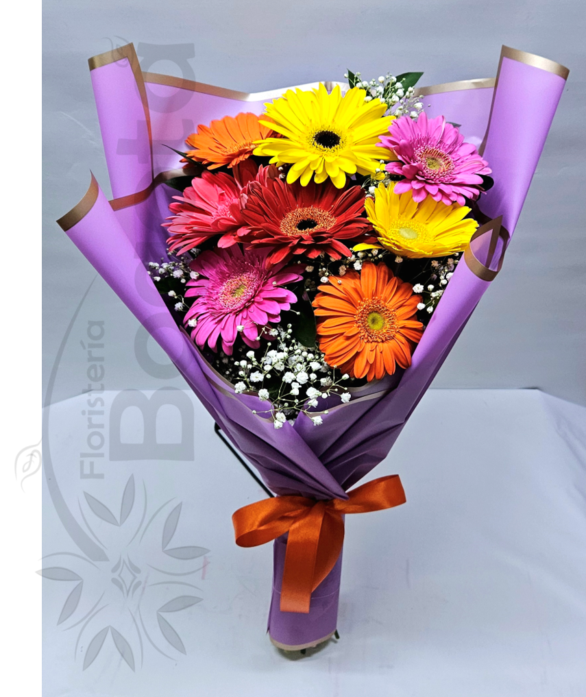 Arreglo bouquet con gerberas de colores
