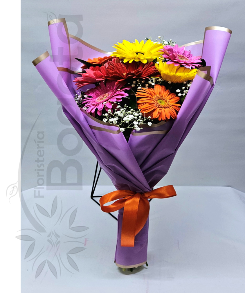 Arreglo bouquet con gerberas de colores